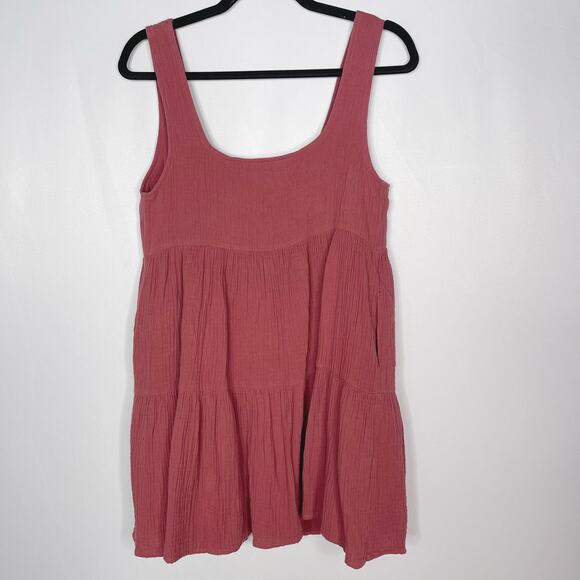 Urban Outfitters S Mauve Pink Gauze Button Front Tiered Ruffle Dress Square Neck - Picture 2 of 9